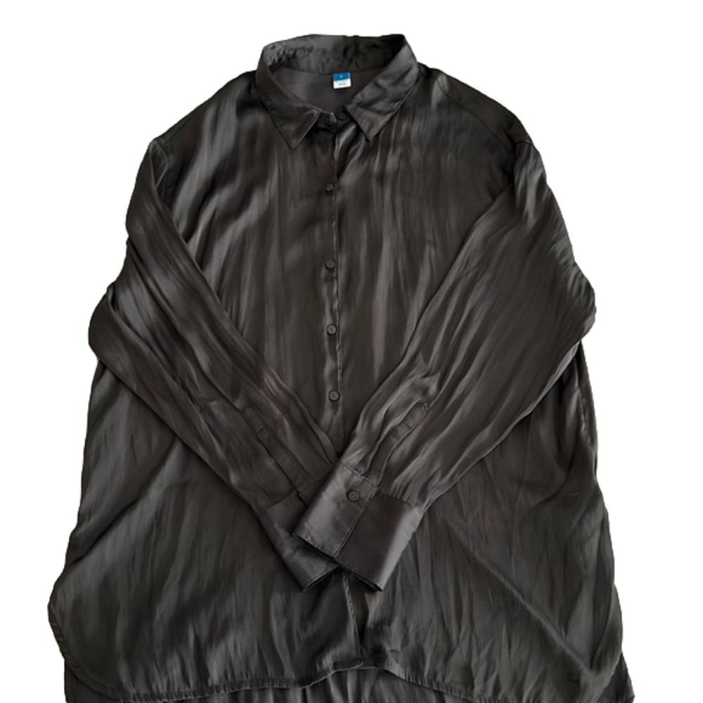 Women’s Black Satin Button Down Blouse • Size Large